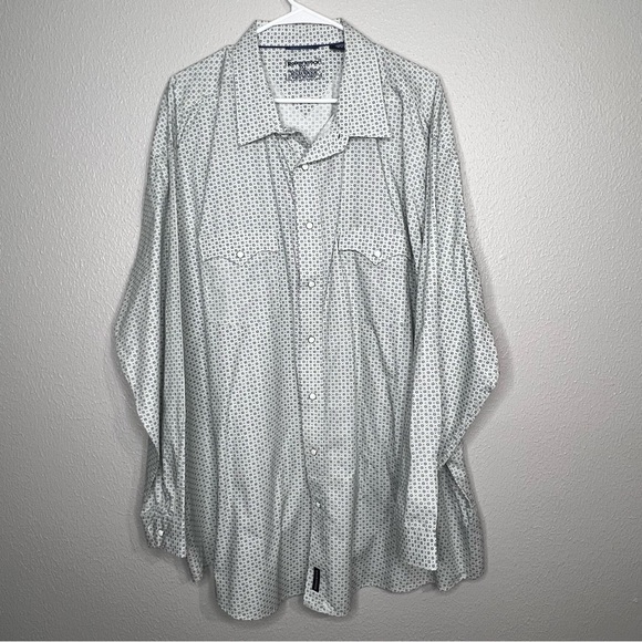 Rough Stock Mens 3XL Pearl Snap Shirt White Blue Green Printed Western Rodeo - Picture 11 of 12